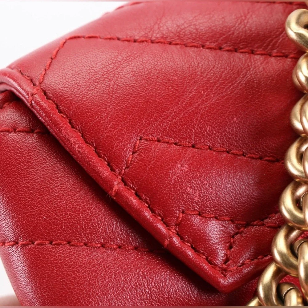 Gucci GG Marmont Chevron Red Leather Backpack Bag Purse - Picture 7 of 10